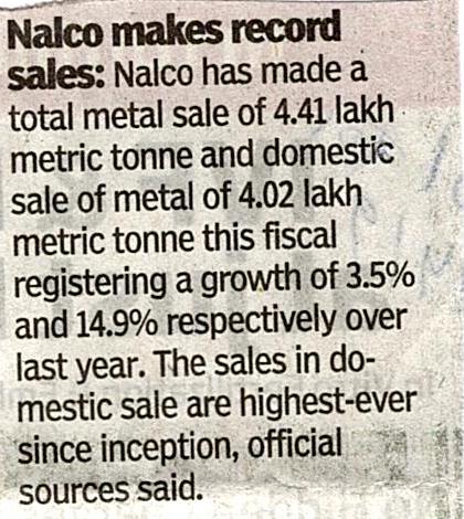 NALCO registers High performance in FY 2018-19